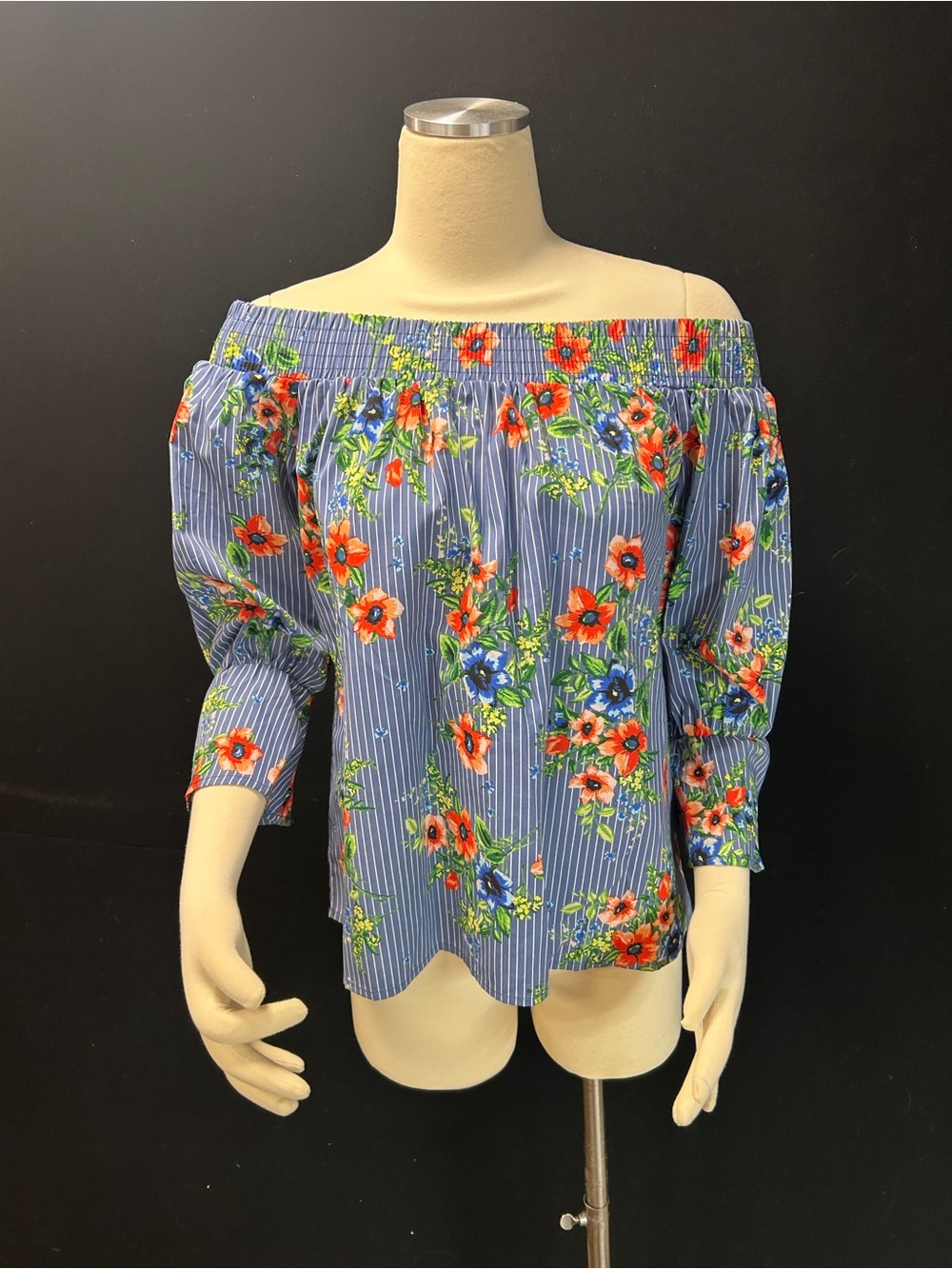Ripe Blue Striped Off-Shoulder Floral Blouse